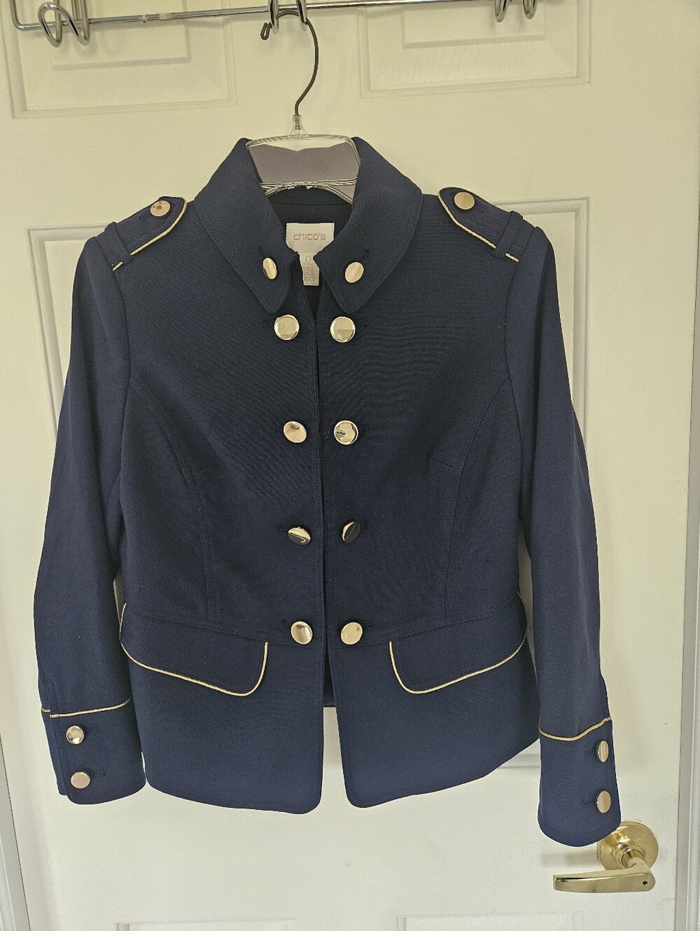 Chico's Navy Jacket with Gold Trim and Buttons